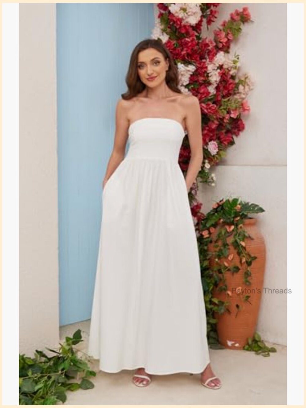 Strapless Maxi Tube Dress Pleated Flowy Wedding Guest Party - Picture 5 of 7